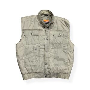 VTG 90s Men’s Tan Beige Puffer Vest Snap Button Pockets Utility Jacket Hiking